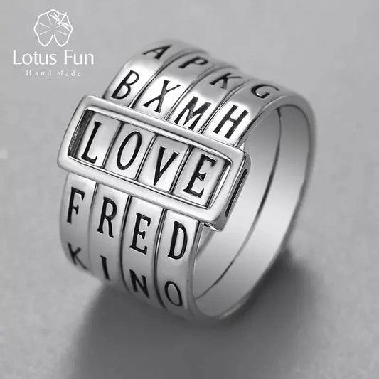 Lotus Fun Real 925 Sterling Silver Natural Handmade Fine Jewelry Rotatable Ring Can Make Different Words Rings for Women Bijoux LiveProsperous