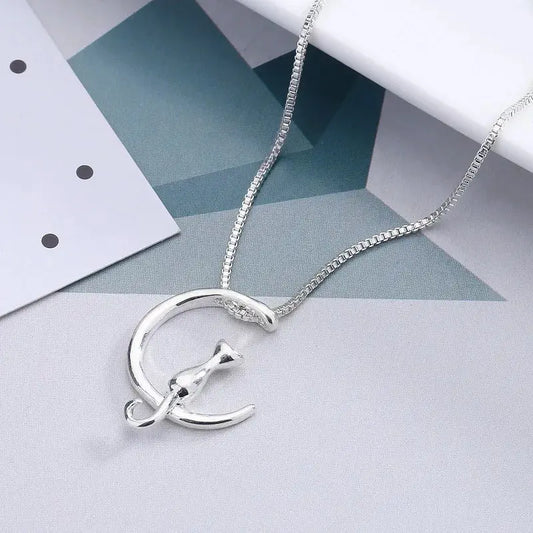 Fashion Necklace Jewelry Cute Moon Cat Necklace Pendant Necklace Gothic Necklace Women Statement Necklace Wholesale Bijoux LiveProsperous