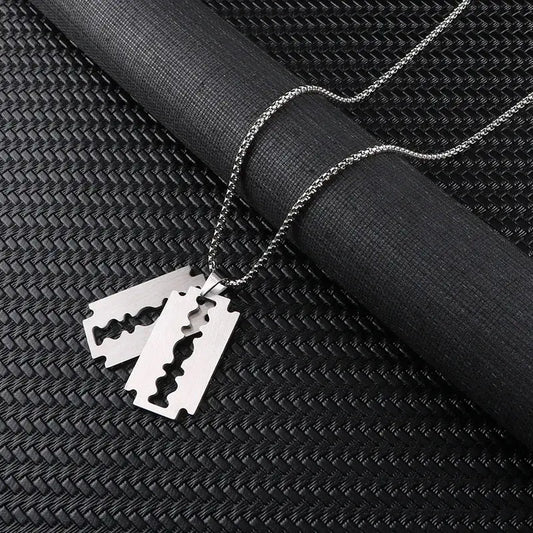 1PC Stainless Steel Razor Blades Pendant Dogtag Necklaces Hip Hop Cool Steel Male Shaver Shape Necklace for Men Jewelry Gift My Store